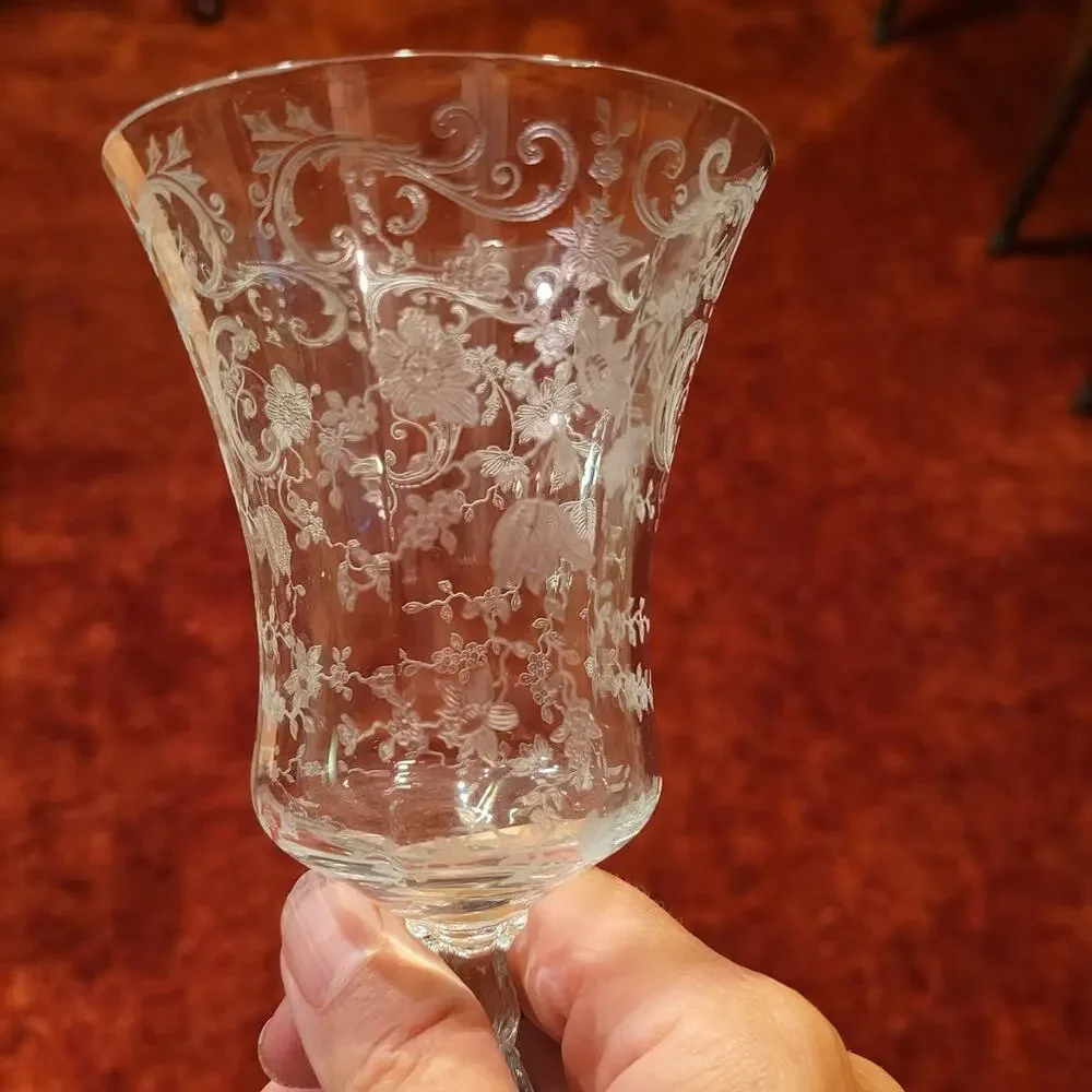 Vintage Cambridge Chantilly Low Water Goblet, Crystal Etched, Clear 6-1/2